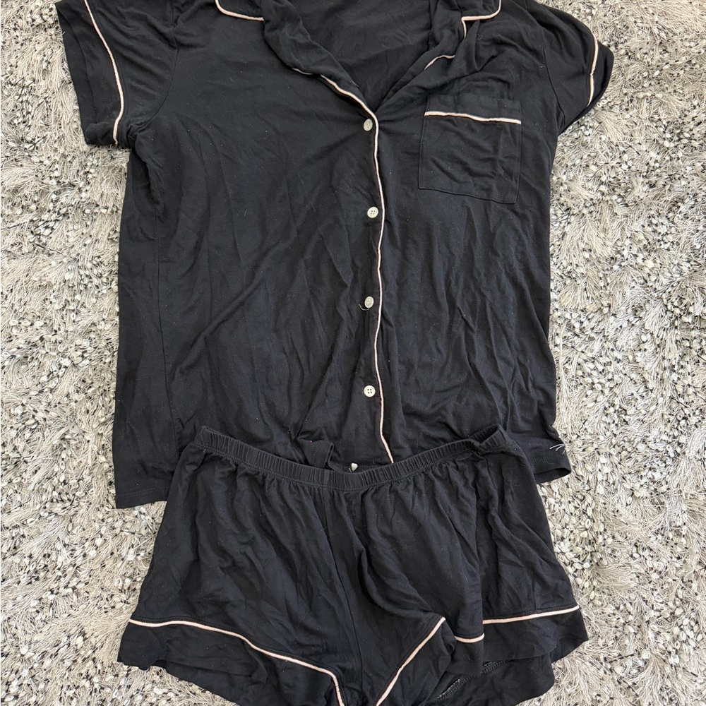 Eberjey Black Pajama Set with Cream Trim
